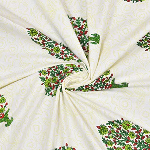 Image of BLOCKS OF INDIA Hand Block Printed Cotton Daylight Curtains with Eyelets | Green PAAN, 5 FEET /Window