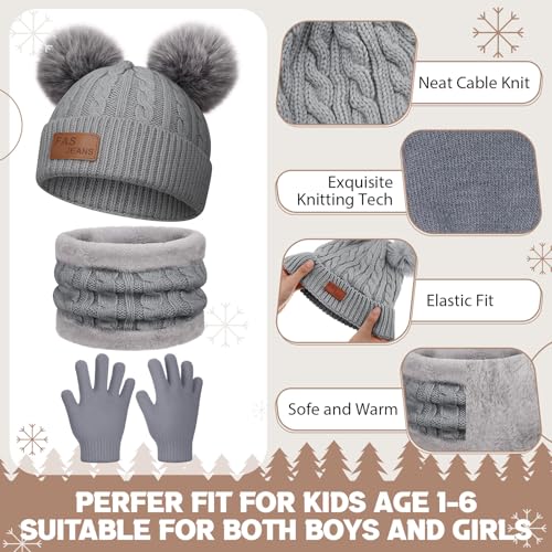 Handepo 2 Set Kids Winter Hat Scarf Gloves Set Warm Toddler Knit Beanies Gloves Neck Warmer for Boys Children Girls4