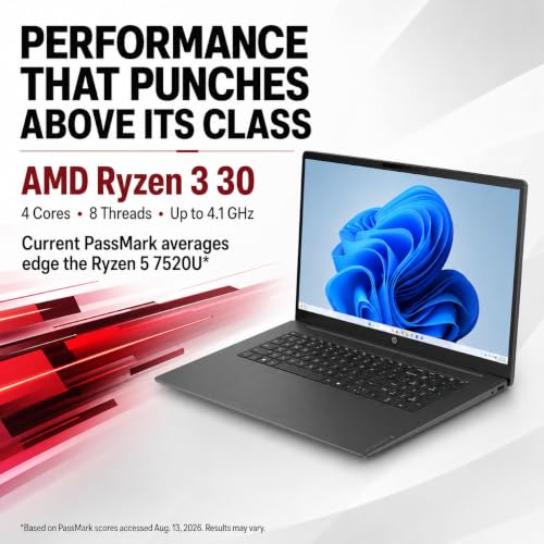 Image of HP OmniBook 3 17.3 inch Laptop, AMD Ryzen 3 30, 8GB LPDDR5 RAM, 1TB PCIe NVMe SSD, FHD IPS Display, AMD Radeon 610M Graphics, Backlit Keyboard, Windows 11 Home, Mica Silver