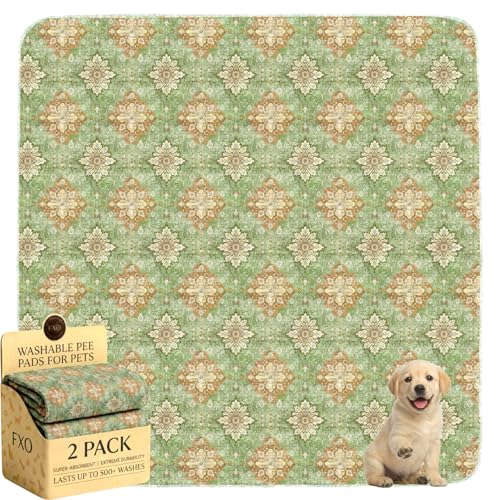Image of Washable Pee Pads for Dogs,Great Urine Absorbent Reusable Puppy Training Pads,Waterproof,Leak-Proof & Non-Slip Potty Pads for Whelping,Crate,Playpen,Bed.(Green Floral Flat,48 inchx48 inch)