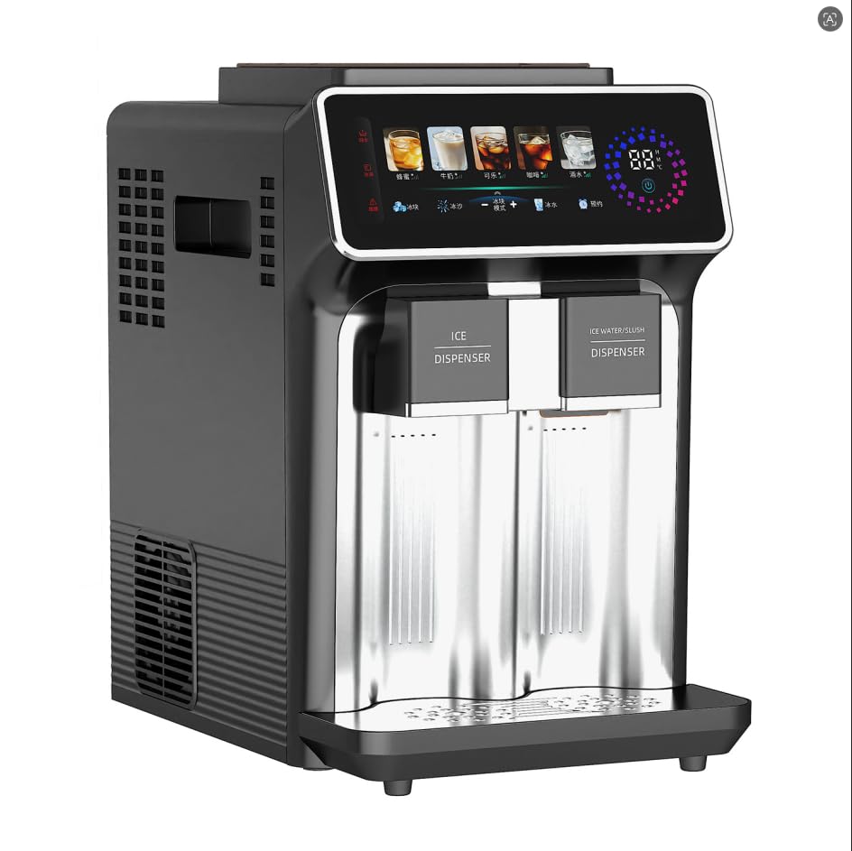 3-in-1 Ice Maker with Water Cooler, Countertop Ice Machine with Ice Cubes, Slush & Ice Water, 12 Cubes/6-10Min, 33lbs/24H, Touchscreen, Automatic Clean for Kitchen, Living Room & Office
