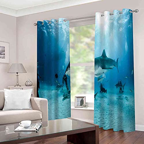 Rideau Isolant Bruits Tissu Lourd 3D Requin Haute Densité Finition Oeillets