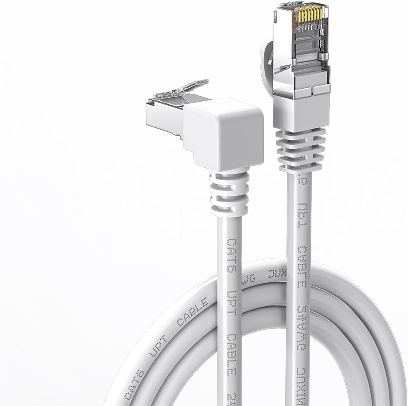 90 Degree Cat6 Ethernet Cable White 3FT Right Angle CAT 6 Ethernet Patch Cable RJ45 LAN Cable Gigabit Network Cord Downward Angle Bandwidth up to 250MHz 1Gbps