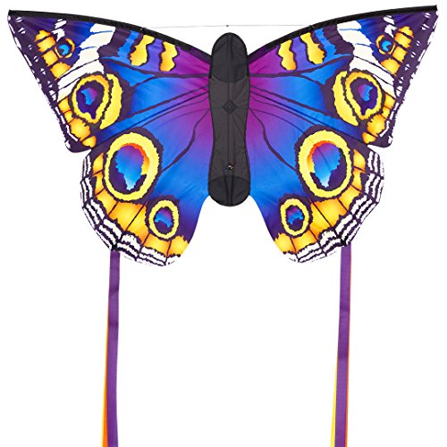 HQ 106548 - Butterfly Kite Buckeye L, Kinderdrachen Einleiner, ab 5 Jahren, 80x130cm und 2x600 cm Drachenschwanz, inkl. 17kp Polyesterschnur 40m auf Spule, 2-5 Beaufort