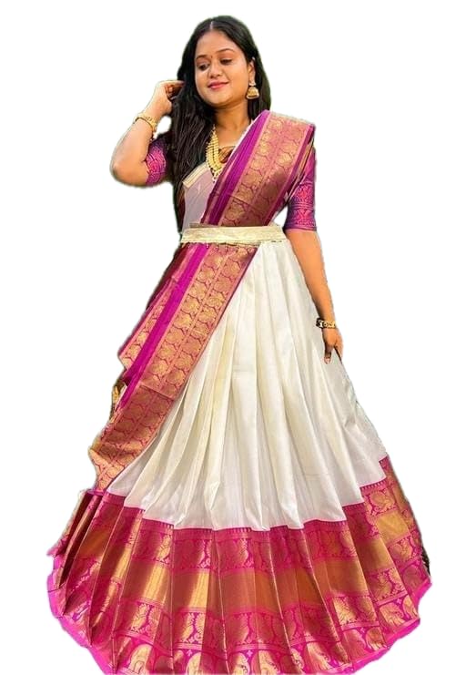 Image of ZITON Women's Indian Traditional Kanjivaram Silk Pure Weaving Lehenga Choli Along With Dupatta And Blouse Piece, Half Saree (Unstitched)
