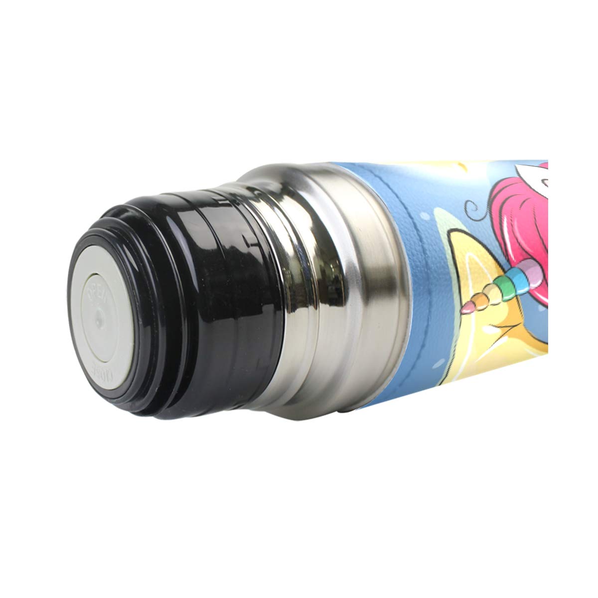 Taza de viaje aislada al vacío de acero inoxidable con doble pared a prueba de fugas, botella de taza con diseño de unicornio con estampado personalizado impreso en piel auténtica, 500 ml
