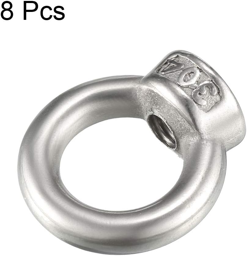 sourcing map Lifting Eye Nut M6 Female Thread 304 Stainless Steel Round Shape for Rope Fitting Pack of 8 - Image 5