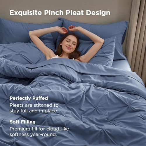 Image of Bedsure Full Comforter Set Slate Blue - Bed in a Bag Full Size Bedding Set 7 Pieces, GentleSoft Pintuck Bed Set Gift for Family, All Season Down Alternative Comforter with Sheets, Pillowcases & Shams