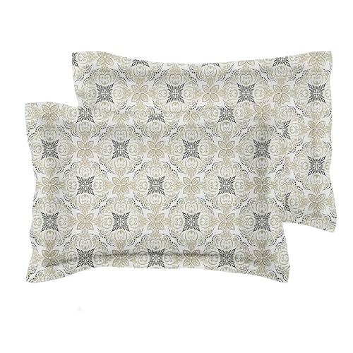 Image of VAS Collections Premium 160 TC Microfiber 3D Printed Pillow Covers | Regular Pillow Cases | 2 Piece Pillow Cover, Queen Size (30 x 20 inches), Grey and Off White