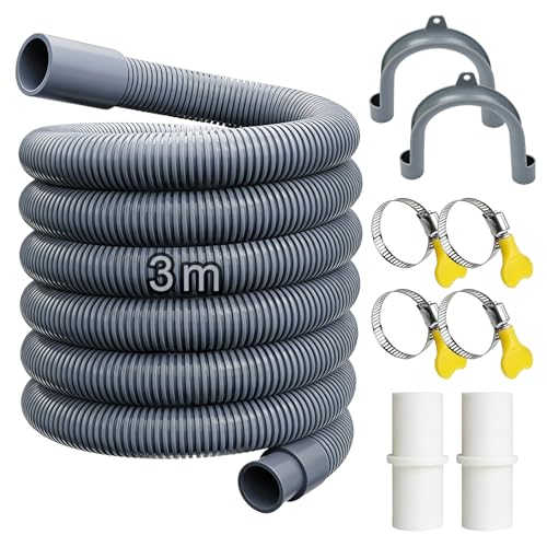 3m Washing Machine Drain Hose Universal Drain Hose Extension with 4 Tube Clamps 2 Connecting Tubes 2 Pipe Racks Leak-Proof RV Motorhome Hose Flexible Drainage Pipe for Machine Dishwasher Fish Tank