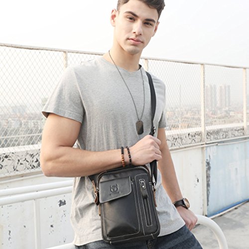 Men's Small Shoulder Bag, Genuine Leather Bag, Retro lightweight Cross Body Everyday Satchel Bag for Business Casual Sport Hiking Travel by BULLCAPTAIN - Image 3