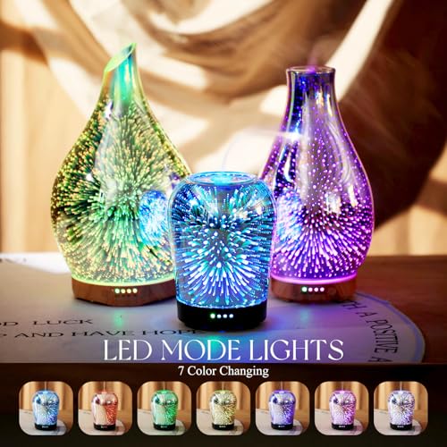 Porseme Essential Oil Diffuser, Aromatherapy Ultrasonic Cool Mist Humidifier, 3D Effect Glass, Auto Shut-Off, Timer Setting,100ml Aroma Decoration for Home, Office, Gym, Spa, Premium Gift — view 2
