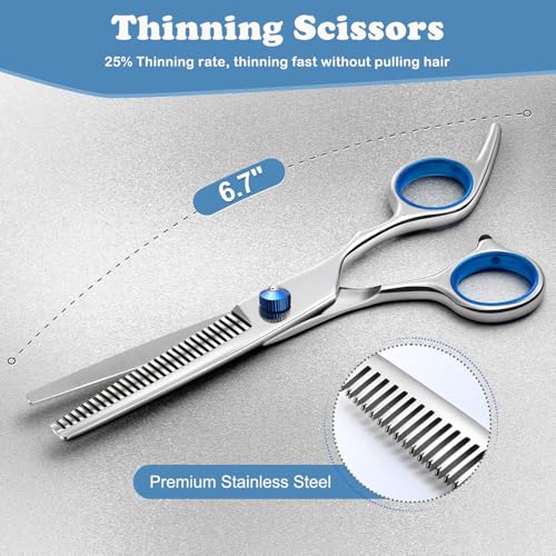 YSYONBOE Hundeschere Set Profi 5-in-1, 4CR Fellschere für Hunde Professionelle Hunde Scheren mit Rundspitze, Gebogene Schere Edelstahl Fellpflege Schere für Katze Hunde