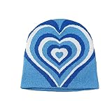 Beanie Cap Stocking Knit Hat Biker Blue White Heart Ski Skiing Outdoors Cold Weather Fashion Style N