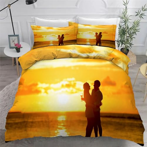 Housse de couette 160x200 coucher de soleil parure microfibre douce