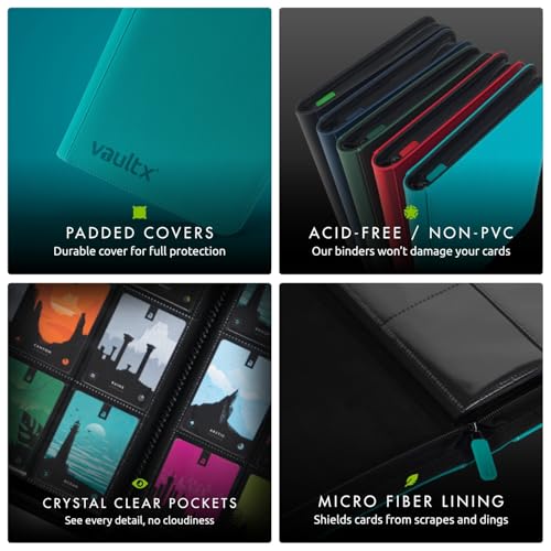 Image of Vault X 12 Pocket Zip Binder, 480 Cards, Exo-Tec Material, 20 Side-Loading Pages (Teal)