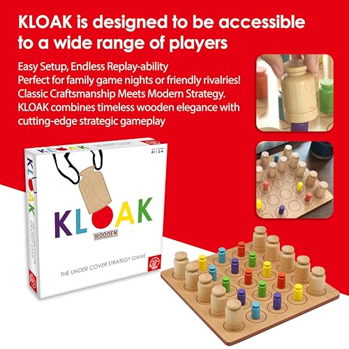 Roo Games KLOAK - All Wooden Strategy Board Games for Adults & Kids, 2-4 Players, Family Games, Popular Games for Ages 8+, Stimulates Critical Thinking, Durable Hardwood Components