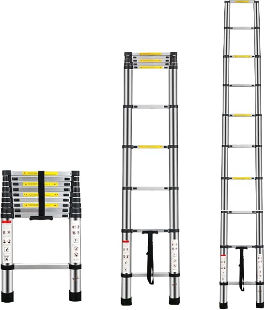 Multibao 2.9m 9.5Ft Telescopic Ladder Telescoping Loft Ladder Multi-Purpose Aluminium Extension Extendable Step Folding 330 pound/150 kg Capacity 10 Steps