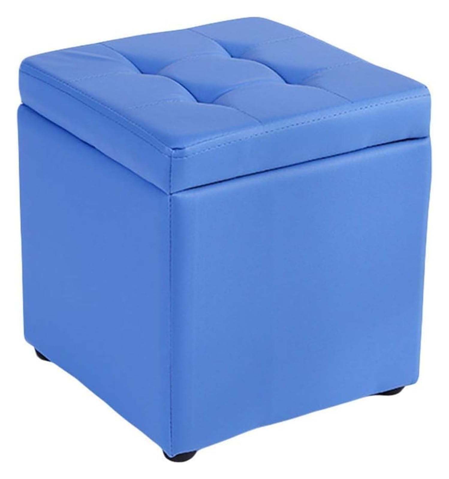 Banc cube bleu en similicuir pour un salon ordonné et chaleureux