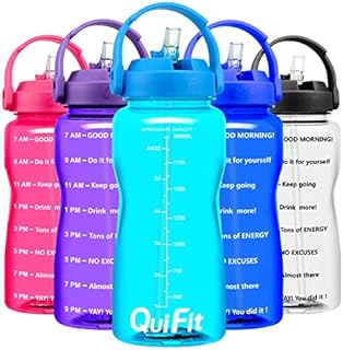 QuiFit 2 Litre Motivational Straw Water Bottle - with Time Marker,Wide Mouth BPA Free,Leak-Proof Durable,for Fitness Sport Outdoor Enthusiasts