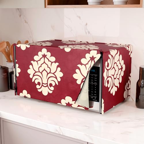 Image of Kuber Industries 20 Ltr Polyester Microwave Oven Cover for Kitchen | Microwave /Oven /Otg Cover - Protects from Spills, Stains & Scratches | Kniting Square Print - Maroon