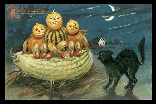 WONDERFULITEMS HALLOWEEN SCARED PUMPKINS BLACK CAT FARM MOON 12
