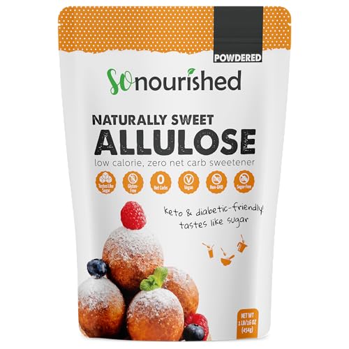 So Nourished Allulose Sweetener Powdered - Keto Sugar Substitute - 0 Calorie, 0 Net Carb, Non-GMO (1 lb / 16 oz)