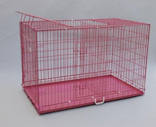 Best Pet Pink 49" Triple-Door Suitcase Style Folding Metal Dog Crate with Metal Pan - 49"(l) x 29"(w) x 32"(h)