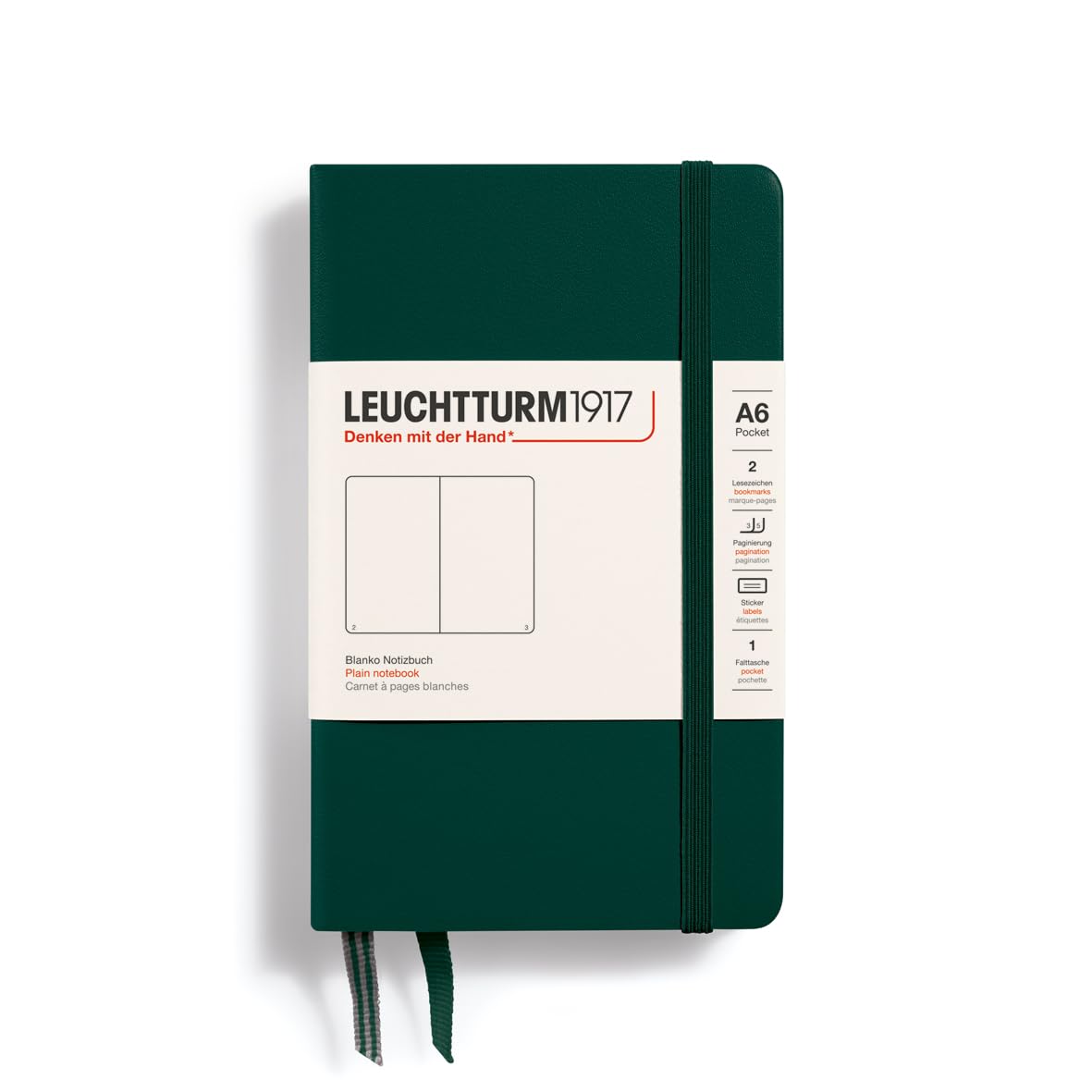 Leuchtturm1917 370297 Notebook Pocket (A6), Hardcover, 187 numbered pages, Forest Green, plain — image 1