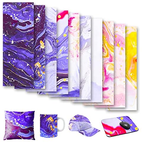 Abeillo 10 Sheets Infusible Ink Transfer Sheets for Cricut Mug Press, Galaxy Watercolor Infusible Ink Sheet, Pre-Printed Sublimation Transfer Paper for Cricut Mug Coasters Fabric, 12" x 4.5" Cover