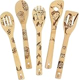5 Stück Stern-Kochlöffel, gebrannter Holzlöffel, geschnitzt, Bio-Bambus-Utensilien, Stern-Geschenke für Männer, Premium-Qualität, Kochgeschenke für Einweihungsfeier und Hochzeit