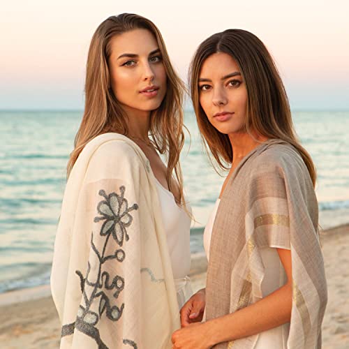 | Womens Fashion Graphic Stripe Golden Hue Scarf in Taupe | 100% Soft Wool | 77"x30" | Made in India | Breathable Lightweight Soft Wraps3