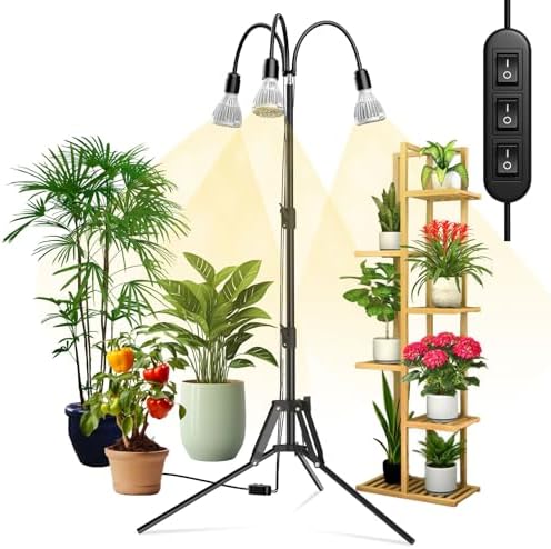 SANSI 90W LED Pflanzenlampe Vollspektrum mit verstellbarem Stativständer | 700W Äquivalent Grow Lampe für Zimmerpflanzen, 360° Schwanenhals mit 3 Ersatzbaren E27 30W Pflanzenlicht