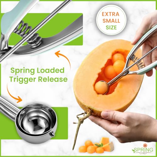 Image of Spring Chef Extra Small Stainless Steel Melon Baller Scoop, #100, Mint | Mini Cookie Scoop for Baking with Trigger Release, Watermelon Scooper, 0.6 Tablespoon (Tbsp), Fruit Scooper and Baller