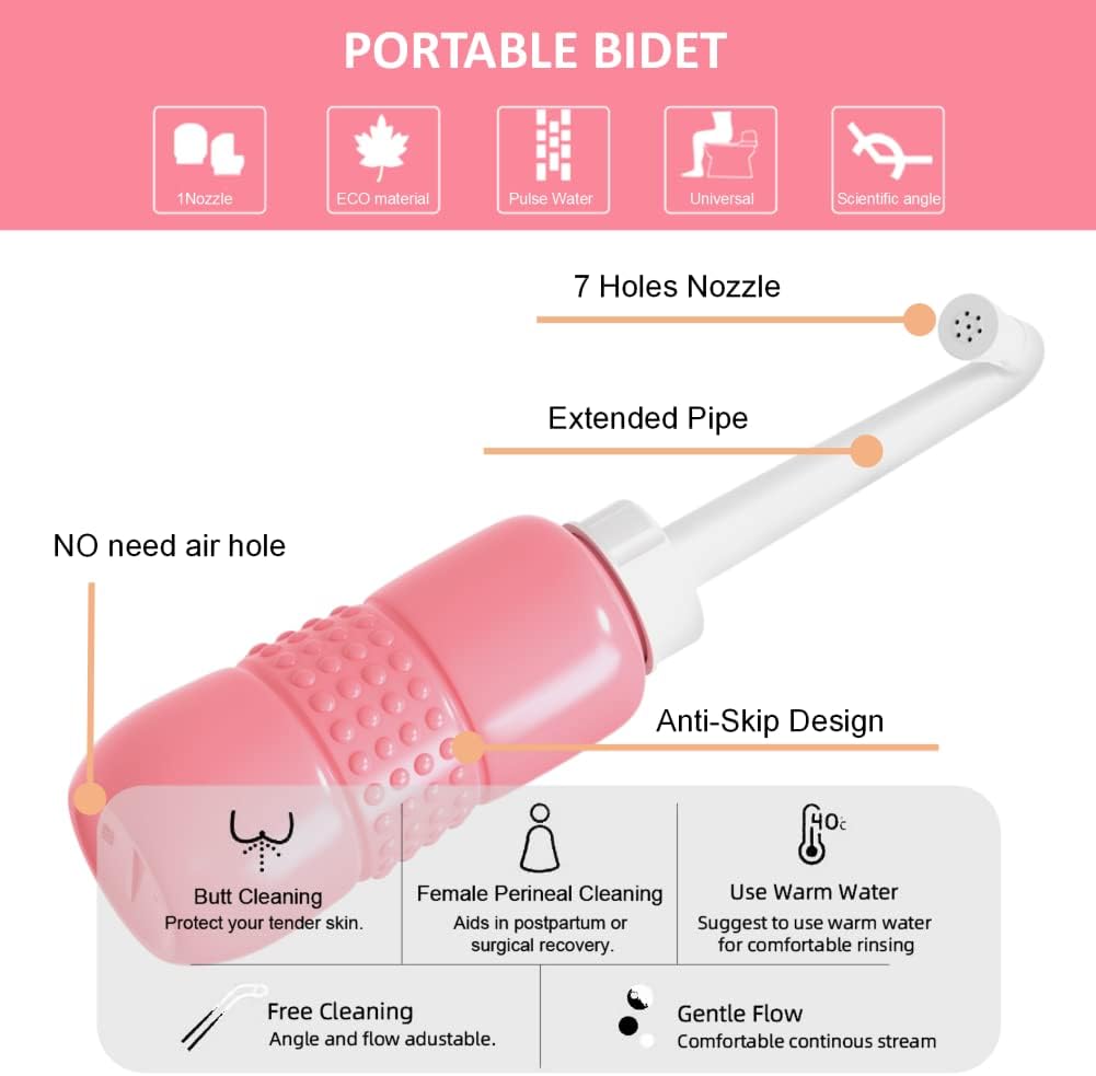 Wolfbeam Travel Bidet Easy-to-use Portable Bidet with Convenient Nozzle Storage, Travel Bag, 450ml Capacity, and Angled Nozzle Spray