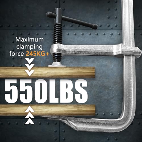 Image of Heavy-Duty 12-Inch F-Clamps, 2-Pack, 550 Lbs Forged Alloy Steel | 3 inch Throat F-Style Bar Clamps for Welding, Metalworking & Fabrication, Swivel Pad & Black-Oxide Spindle