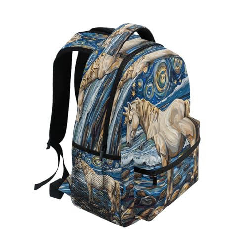 Horse Star Oil Painting Backpack for School Boys Girls Adults Kids Bookbag Laptop Bag 18L2