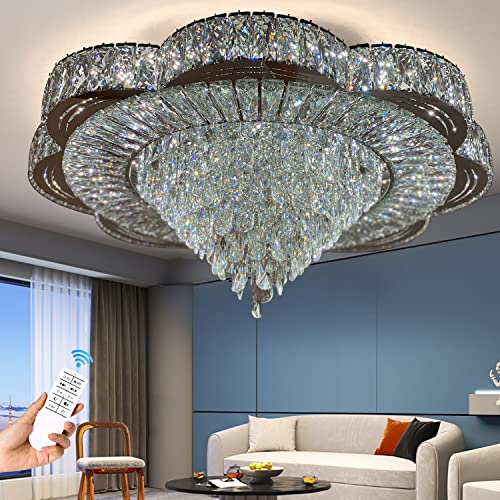 Idequy 32Inch Modern Empire Premium K9 Crystal Chandelier Crystal Raindrop Ceiling Light Led Dimmable Crystal Chandeliers For Foyer Dinning Room Bedroom #TOP1