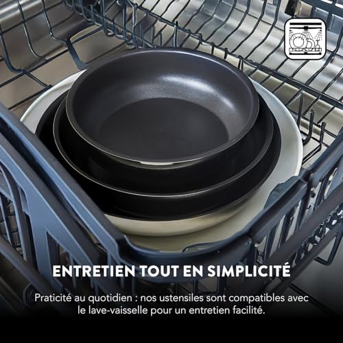 Baumalu, Batterie 9 Pièces INOX en Acier Inoxydable, Couvercle en Verre avec Bord Inox et Trou Vapeur, Compatible Tous Feux et Induction, Résistant au Lave-Vaisselle – Image 5