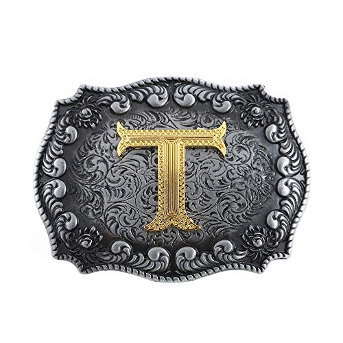 KDG Initial Belt Buckle Western Cowboy Handmade Metal Belt Buckle Small for Men Women, T, L