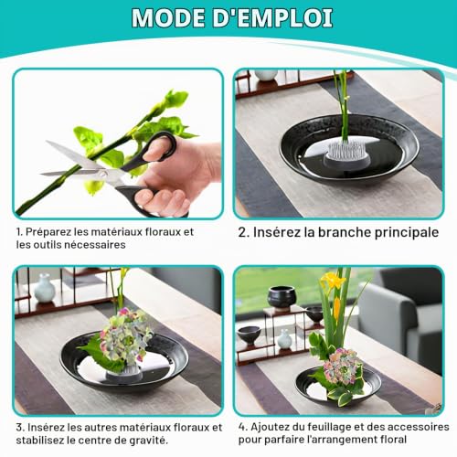 4 Pièces Pique Fleur Ikebana, Kenzan en Acier Inoxydable avec Base en Caoutchouc Antidérapante pour Composition Florale Japonaise, 3 Tailles (23/34/46 mm) pour Maison Salon de thé Jardin et Jardin – vue 5
