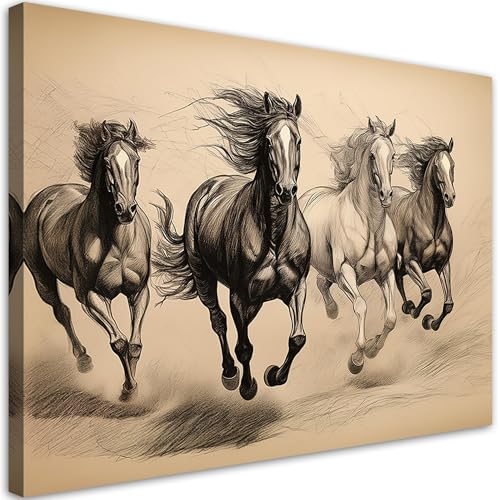 Feeby impression sur toile intissée chevaux animaux vintage 90x60 cm tableau moderne