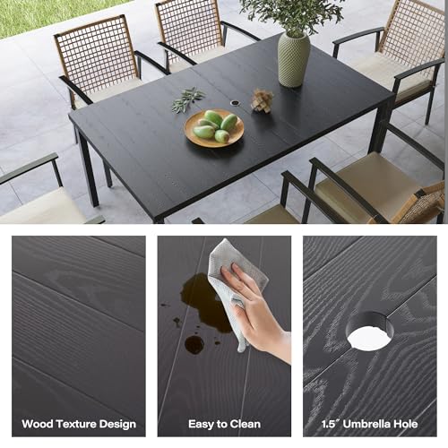 LAUSAINT 7-Piece Patio Dining Set: Outdoor Furniture with 6 Cushioned Chairs and Iron Slats Table with Umbrella Hole for Backyard, Garden, and Poolside