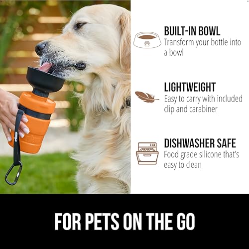 Image of GORILLA GRIP Dog Water Bottle, Portable Water Bowl Dispenser for Dogs, 12 oz Leak Proof Pet Travel Squeeze Bottles, Food Grade Silicone, To Go Puppy Essentials, Hiking Camping Trip Accessories, Orange