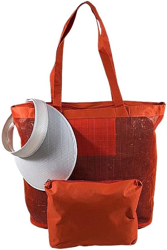 Kit Bolsa Feminina Laranja e Viseira com Necessaire Emborrachada Praia Verão
