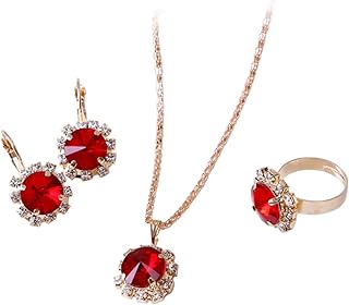 ibasenice Set Bridal Necklace for Wedding Womens Necklaces Crystal Ring Ladies Suits Gemstone Ring Fashion Necklaces for Women Trendy Earrings Royal Rings Jewelry European and