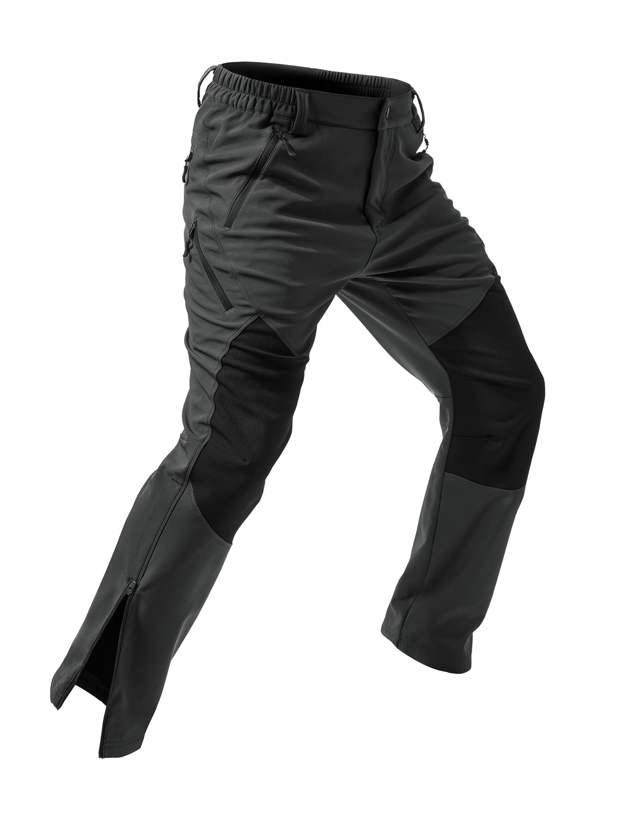 Moosehill Mens Fleece-Lined Hiking Pants: Extended Leg Zippers, 7 Pockets, Anti-abrasion Knee Patches