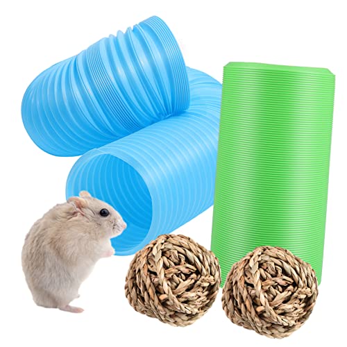 MERRYHAPY Hamster Tunnels with Hand Woven Grass Balls Flexible Pet Tube for Hiding and Playing for Gerbils and Animals Fun Teeth Grinding Tunnels and Grass Balls