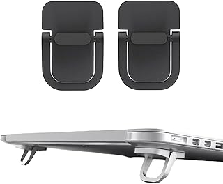 ノートパソコン スタンド (2個入)貼り付け型 スタンド 折り畳み式 ノートPCスタンド 亜鉛合金製 無痕 放熱 冷却 軽量 持ち運びに便利 (ブラック)