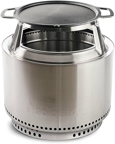 Solo Stove Feuerschale Yukon Kochset mit Gusseisen Plancha 2.0 | Inkl. Feuerstelle, Standfuß, Griddleplatte mit Edelstahl- Aufsatz, Umbau von Feuertonne zu Grill, Maße (HxØ): 66, 5 x 44, 5 cm, 28 kg